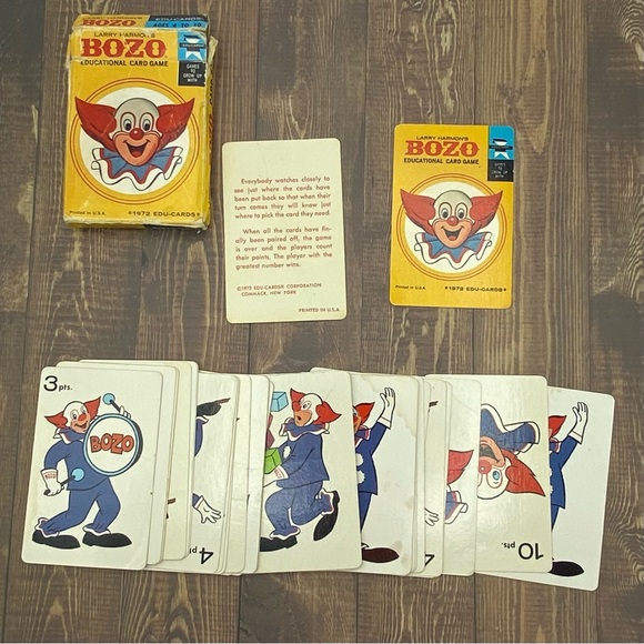 Bozo The Clown Educational Card Game Larry Harmon Vintage 1972 Gifts Flaws Wear - Picture 1 of 7